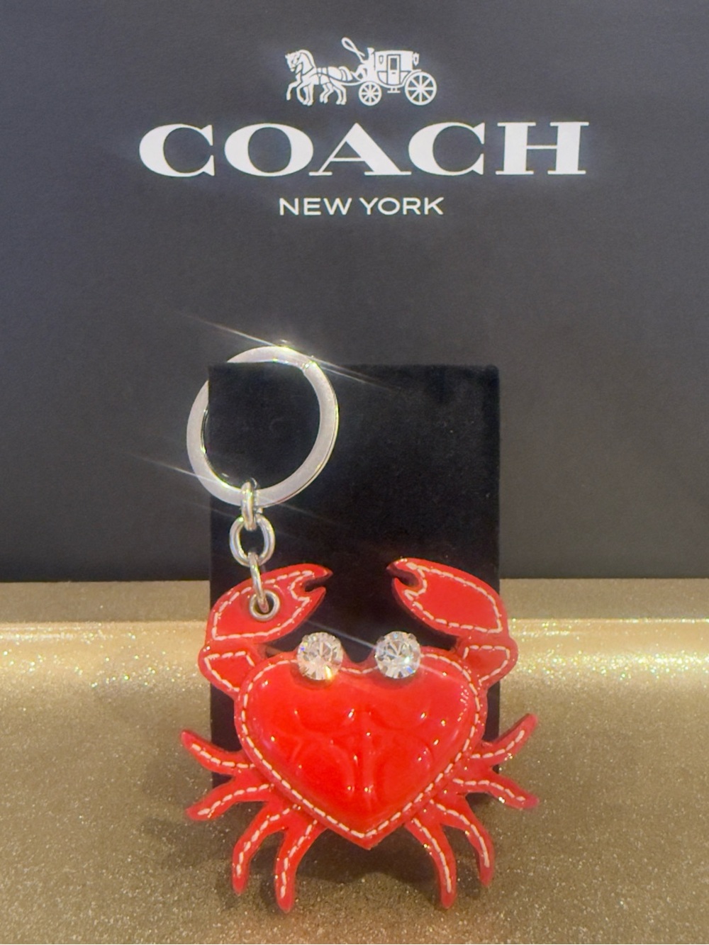 ❤️ Coach Limited Edition Red Crab Patent Leather Embossed Charm Key Ring - Rare!